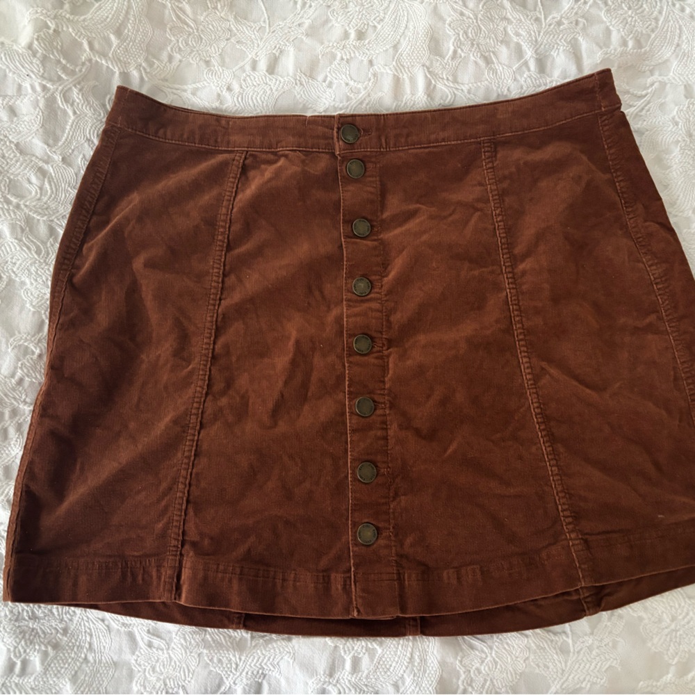 EVRI Chocolate Brown Corduroy Button-Down Skirt